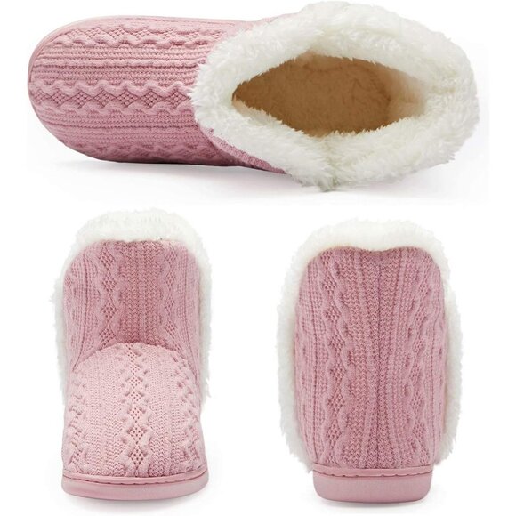 Women's Winter Warm Fluffy Fur Lined Plush Light Pink Bootie Slippers Shoes - Picture 4 of 7